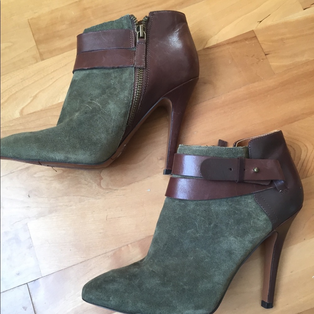Nine West green and brown stiletto ankle booties